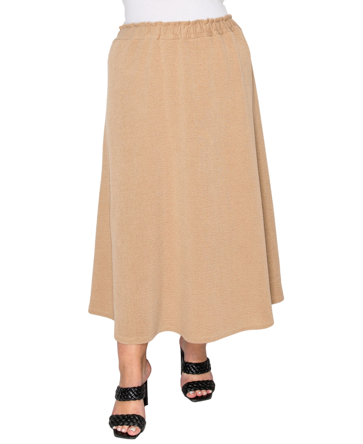 Coin 1804 Plus Size Textured Rib Elastic Waist Maxi Skirt In Taupe