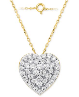 Forever Grown Diamonds Lab-Grown Diamond Cluster Heart 18 Pendant Necklace 2 ct tw in Sterling Silver or 14k Gold-Plated Sterling Silver - Gold- 375$