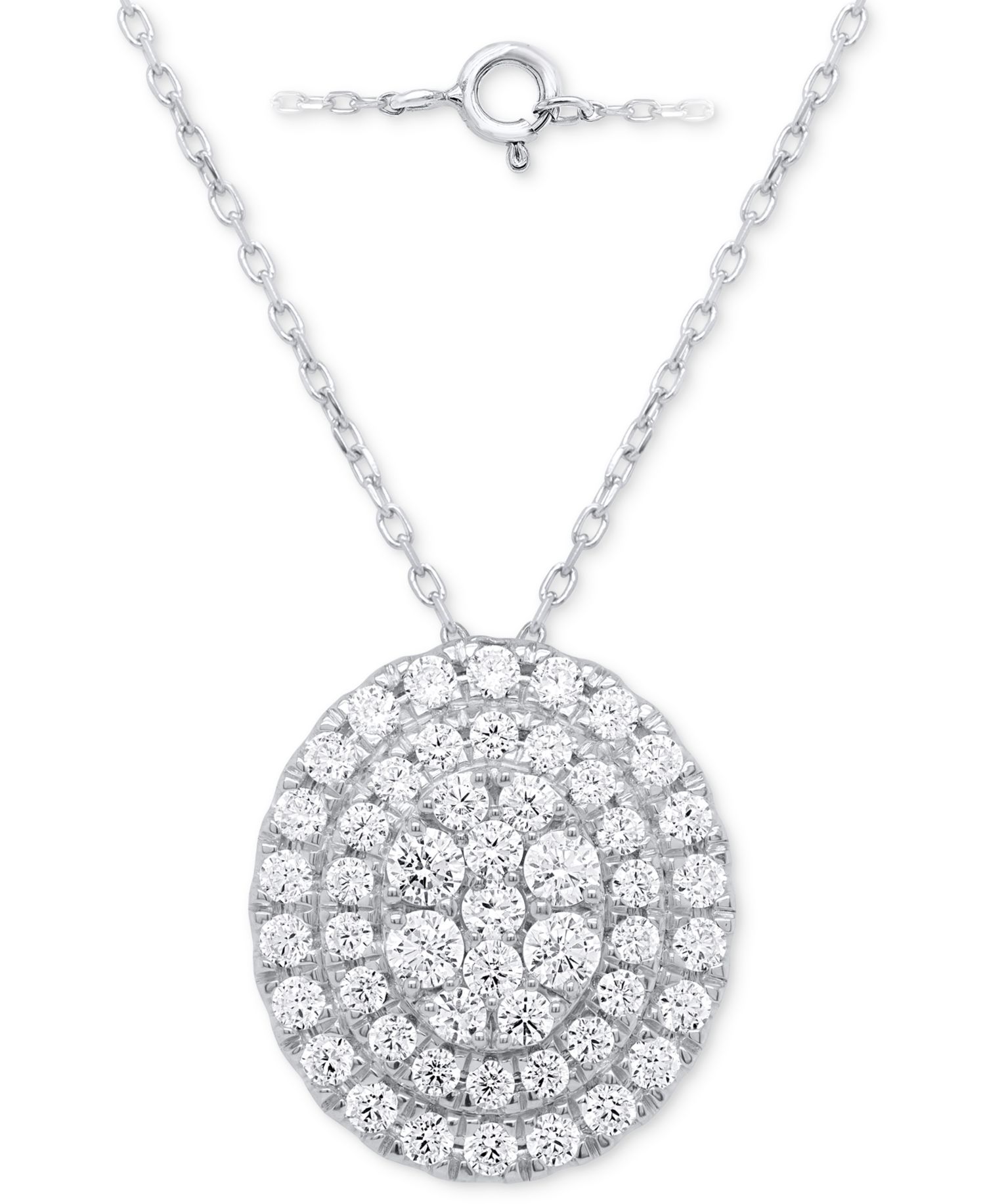 Lab Grown Diamond Double Halo Cluster 18" Pendant Necklace (2 ct. t.w.) in Sterling Silver or 14k Gold-Plated Sterling Silver