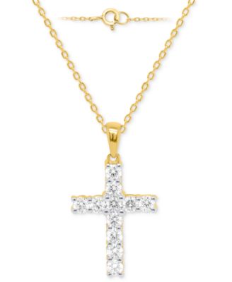 Lab Grown Diamond Cross 18" Pendant Necklace (1 ct. t.w.) in Sterling Silver or 14k Gold-Plated Sterling Silver
