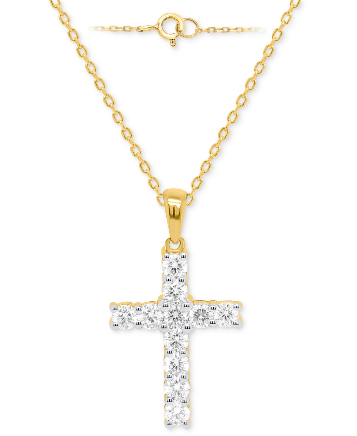 Forever Grown Diamonds Lab Grown Diamond Cross 18" Pendant Necklace (1 Ct. T.w.) In Sterling Silver Or 14k Gold-plated Ster In Gold-plated Sterling Silver