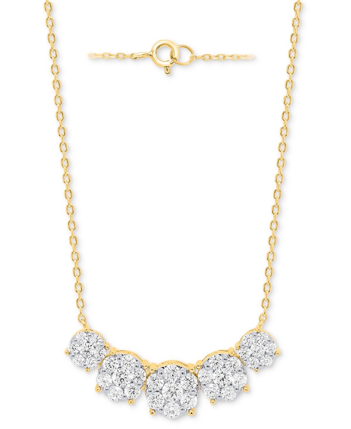 Lab Grown Diamond Five Cluster 18" Necklace (2 ct. t.w.) in Sterling Silver or 14k Gold-Plated Sterling Silver - Gold-Plated St