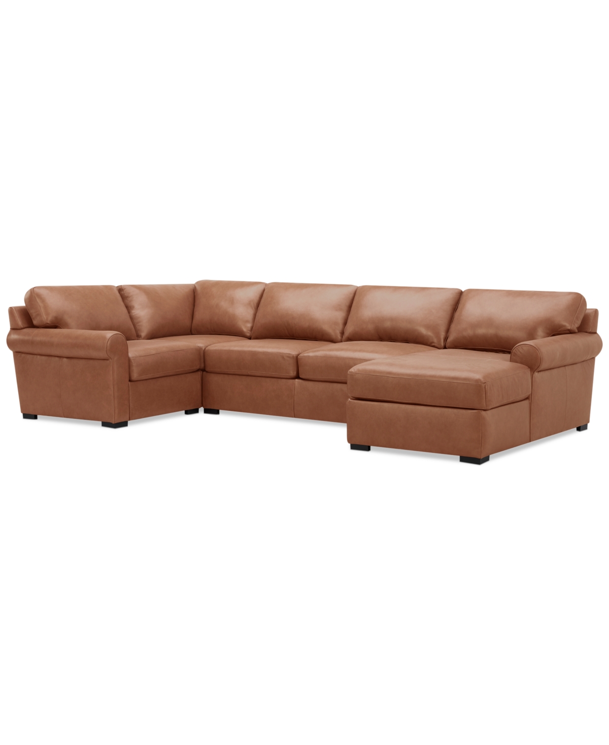Macy's Radley Roll Arm 139" 4-pc. Leather Square Corner Chaise Sectional, Exclusively At