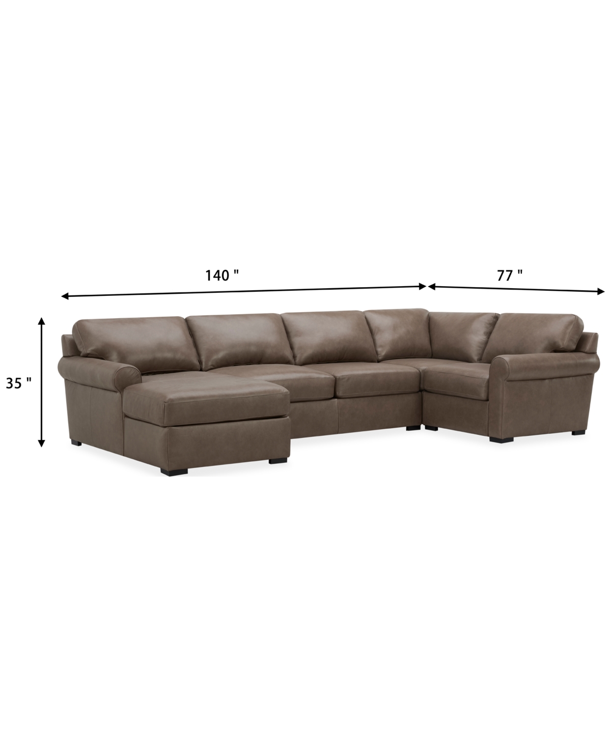Macy's Radley Roll Arm 132" 6-pc. Leather Square Corner Chaise Sectional, Exclusively At