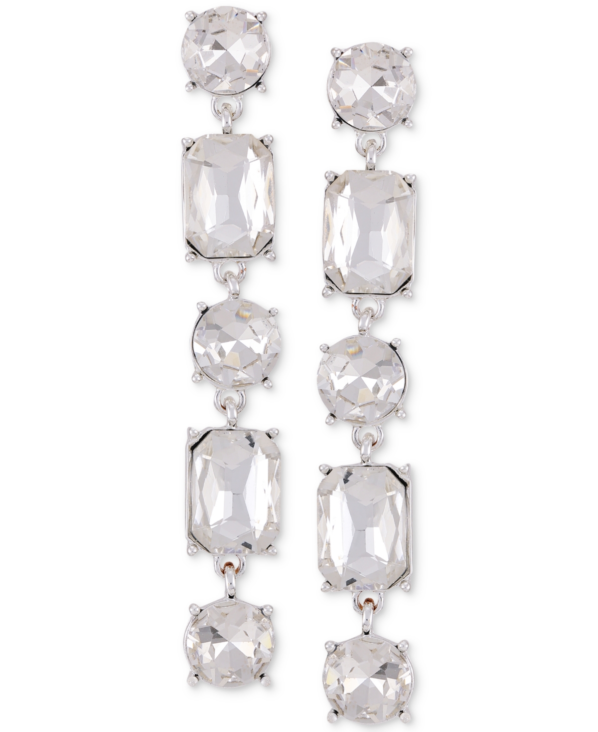 Silver-Tone Mixed Rhinestone Linear Drop Earrings - Silver