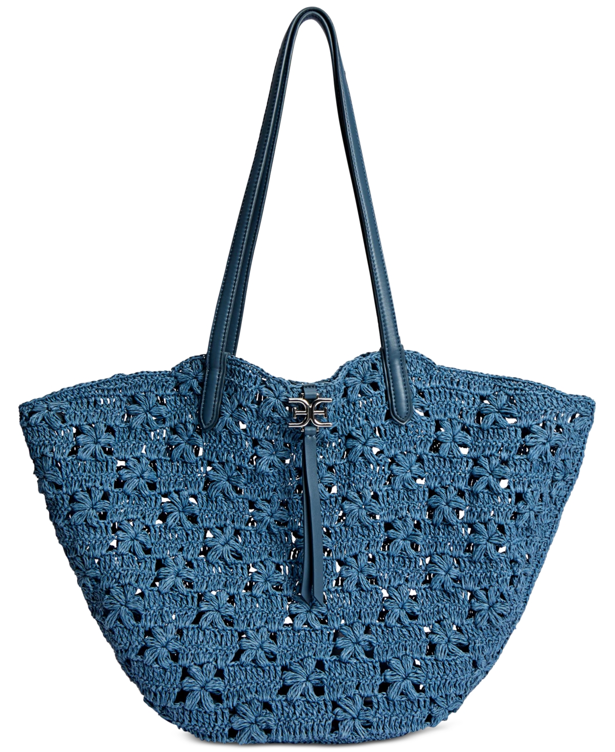 Sam Edelman Layla Floral Raffia Fan Tote In Denim Blue