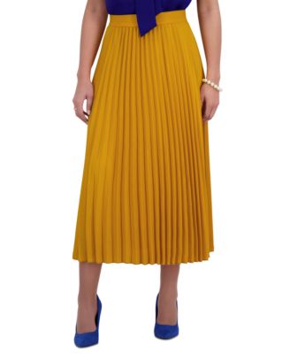 Plus Size Pleated Elastic Waist Skimmer Midi Skirt