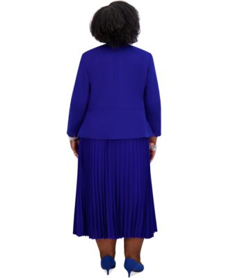 Plus Size Pleated Elastic Waist Skimmer Midi Skirt