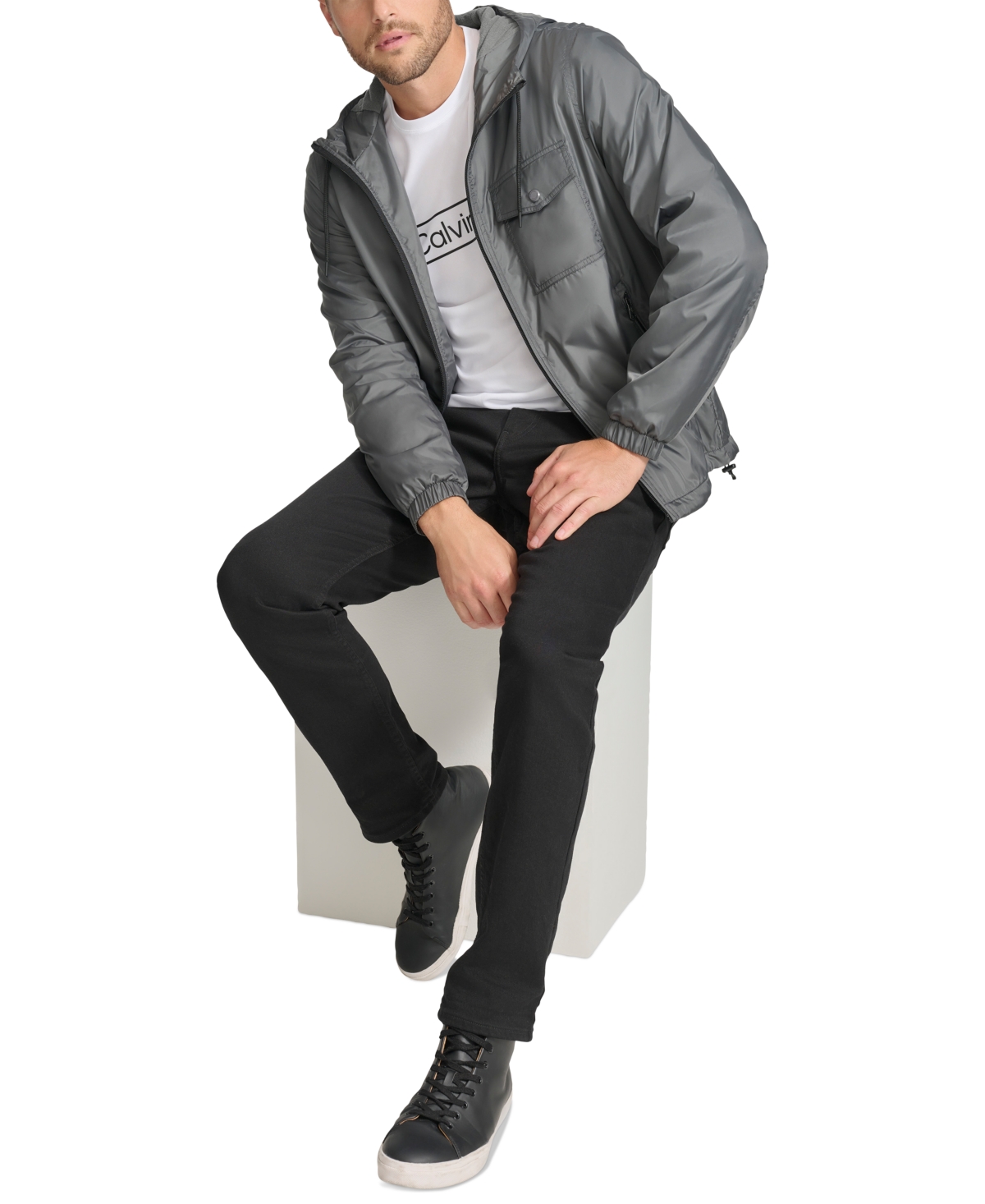 Calvin Klein Men's Polar Fleece Lined Windbreaker In Gray