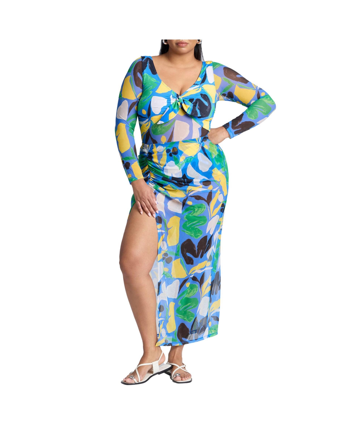 Plus Size Mesh Maxi Skirt Coverup - Tropical floral