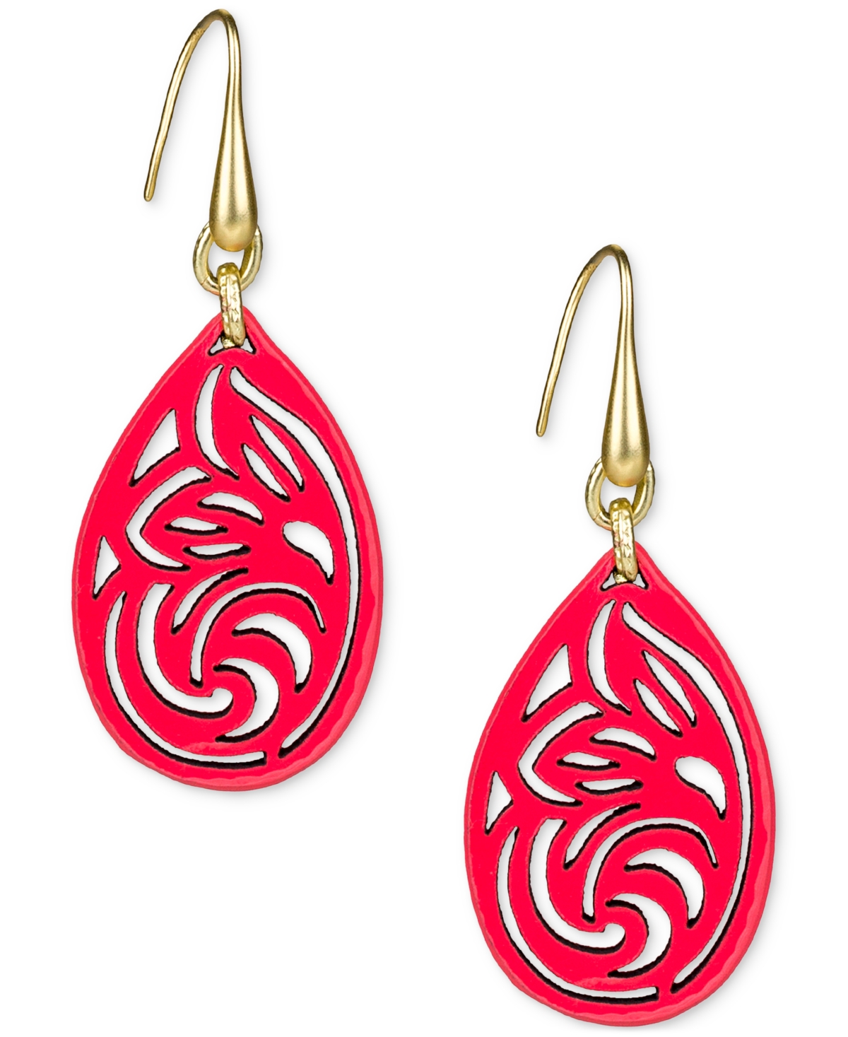 Gold-Tone Lace Pattern Leather Drop Earrings - Egyptian G