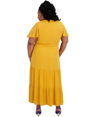 Women's V-Neck Flutter-Sleeve Maxi Dress, Regular & Plus Sizes