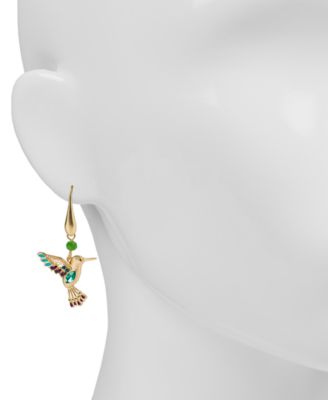 Gold-Tone Stone & Bead Hummingbird Drop Earrings