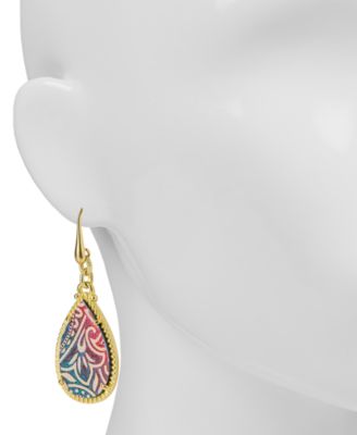 Gold-Tone Greek Ombr&eacute; Printed Leather Drop Earrings