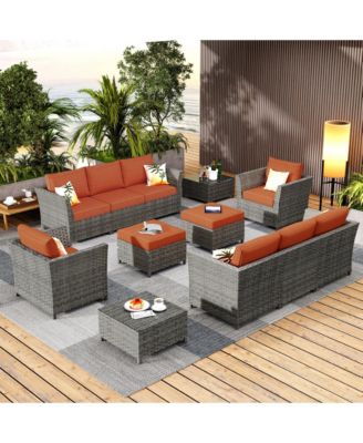 12 Pieces Outdoor Furniture Patio Sectional Sofa,No Assembly Required PE Wicker Conversation Sets with Armchairs,Ottomans and Coffee Table