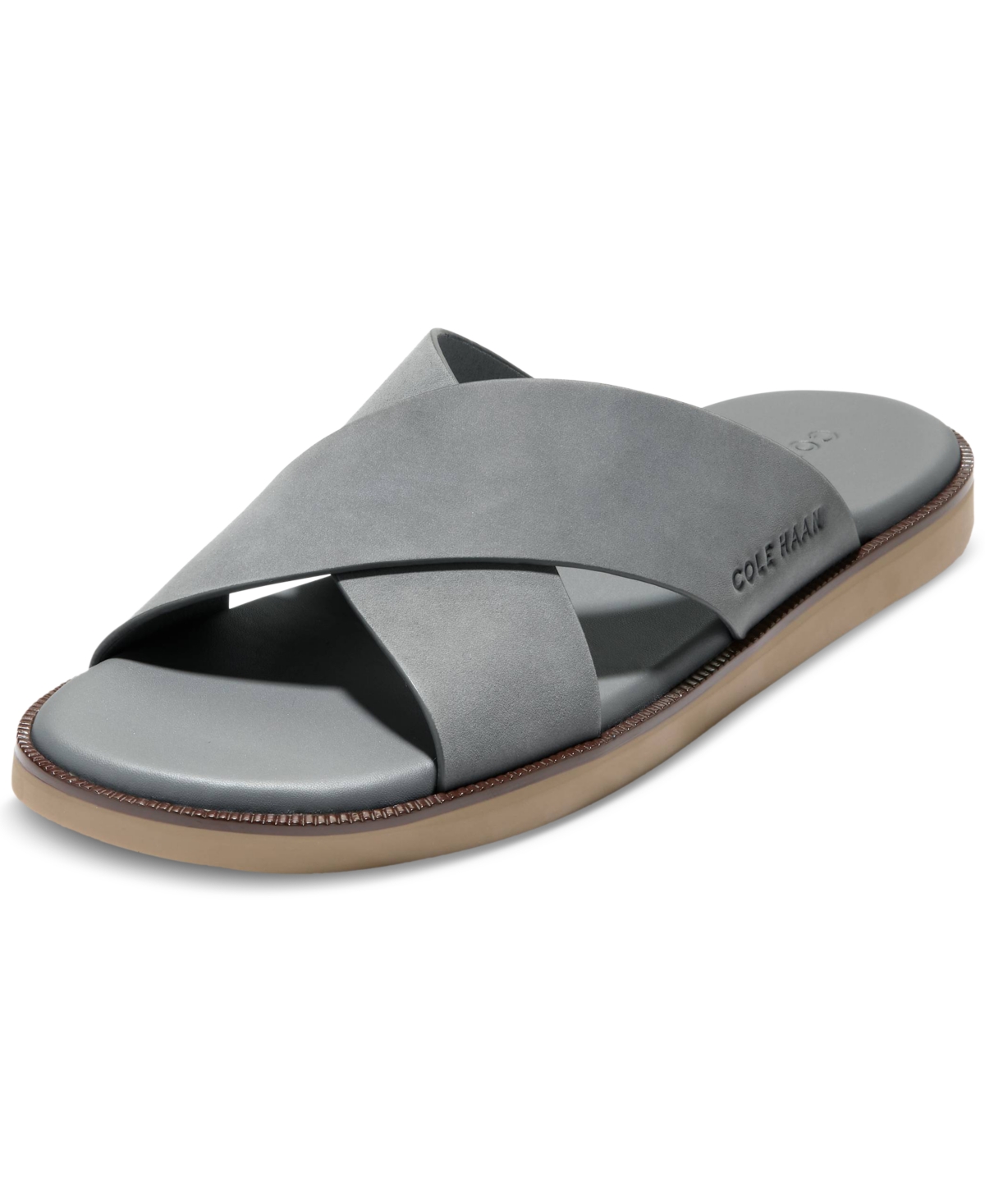 Cole Haan Men's Nantucket Cross Strap Slip-on Slide Sandals In Lava Smoke Nubuck
