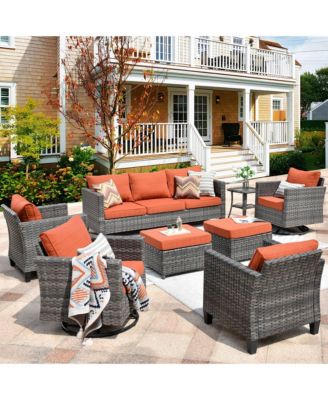 8 Piece Outdoor Wicker Patio Set with High Back Sofa, 360degree(s) Swivel Rocking Chairs & Ottoman for Porch Pool