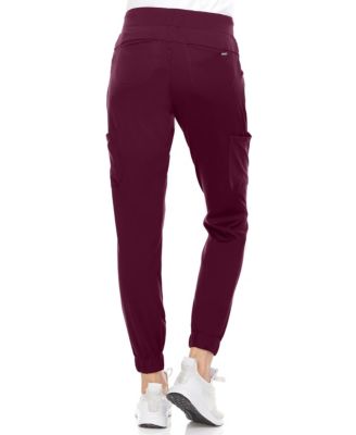 Women's Scrubs Mid Rise Six Pocket Yoga Scrub Joggers, Wine Large