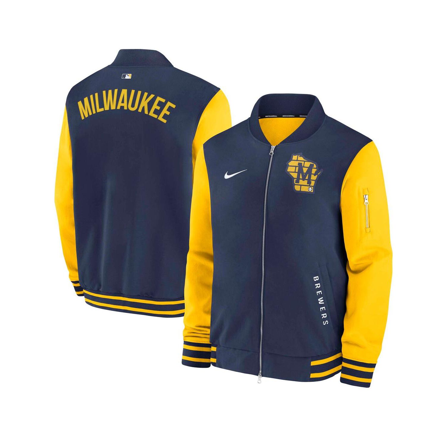 Men's Navy/Gold Milwaukee Brewers Authentic Collection Dugout Full-Zip Bomber Jacket
