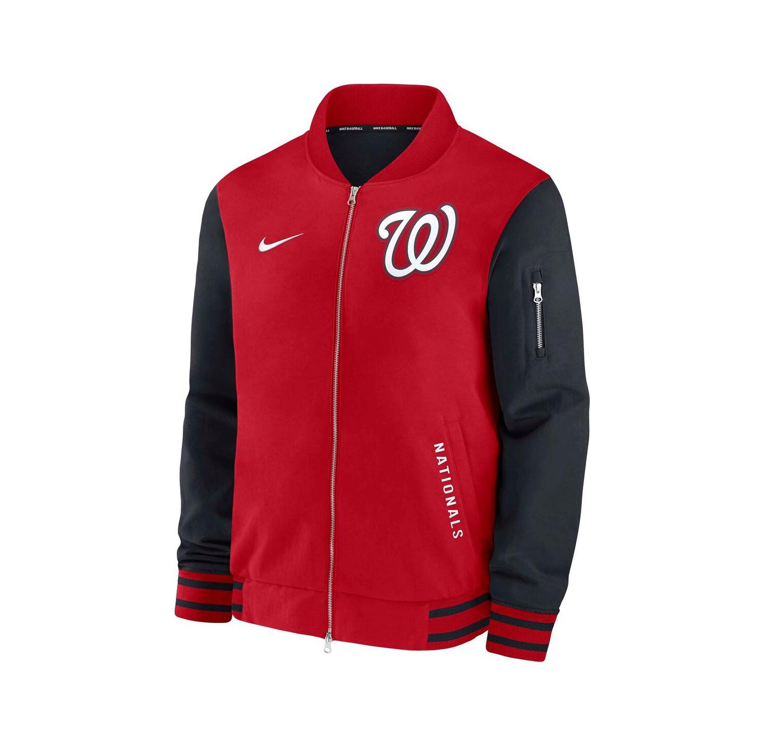 Men's Red/Navy Washington Nationals Authentic Collection Dugout Full-Zip Bomber Jacket