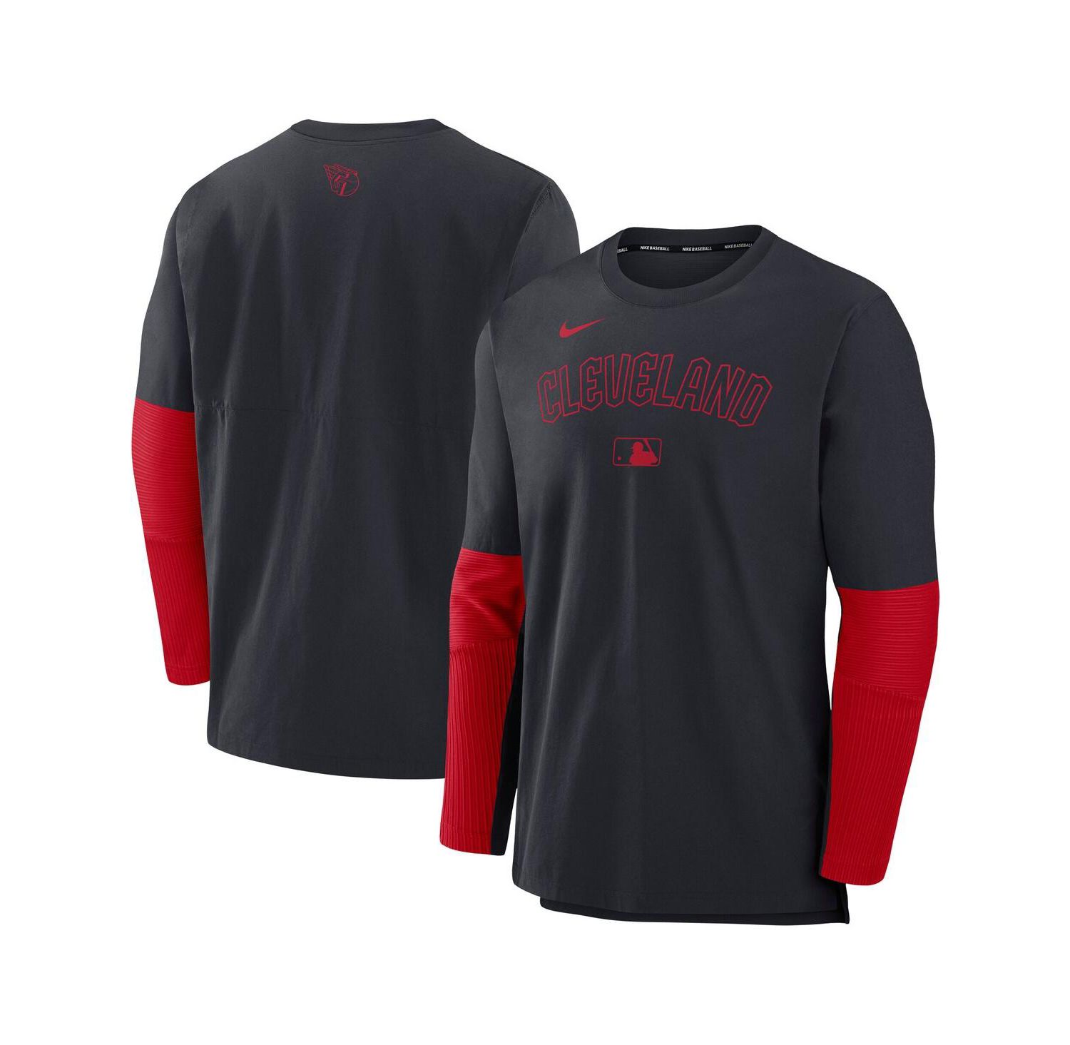 Men's Navy/Red Cleveland Guardians Authentic Collection Lightweight Player Tri-Blend Performance Pullover Sweatshirt