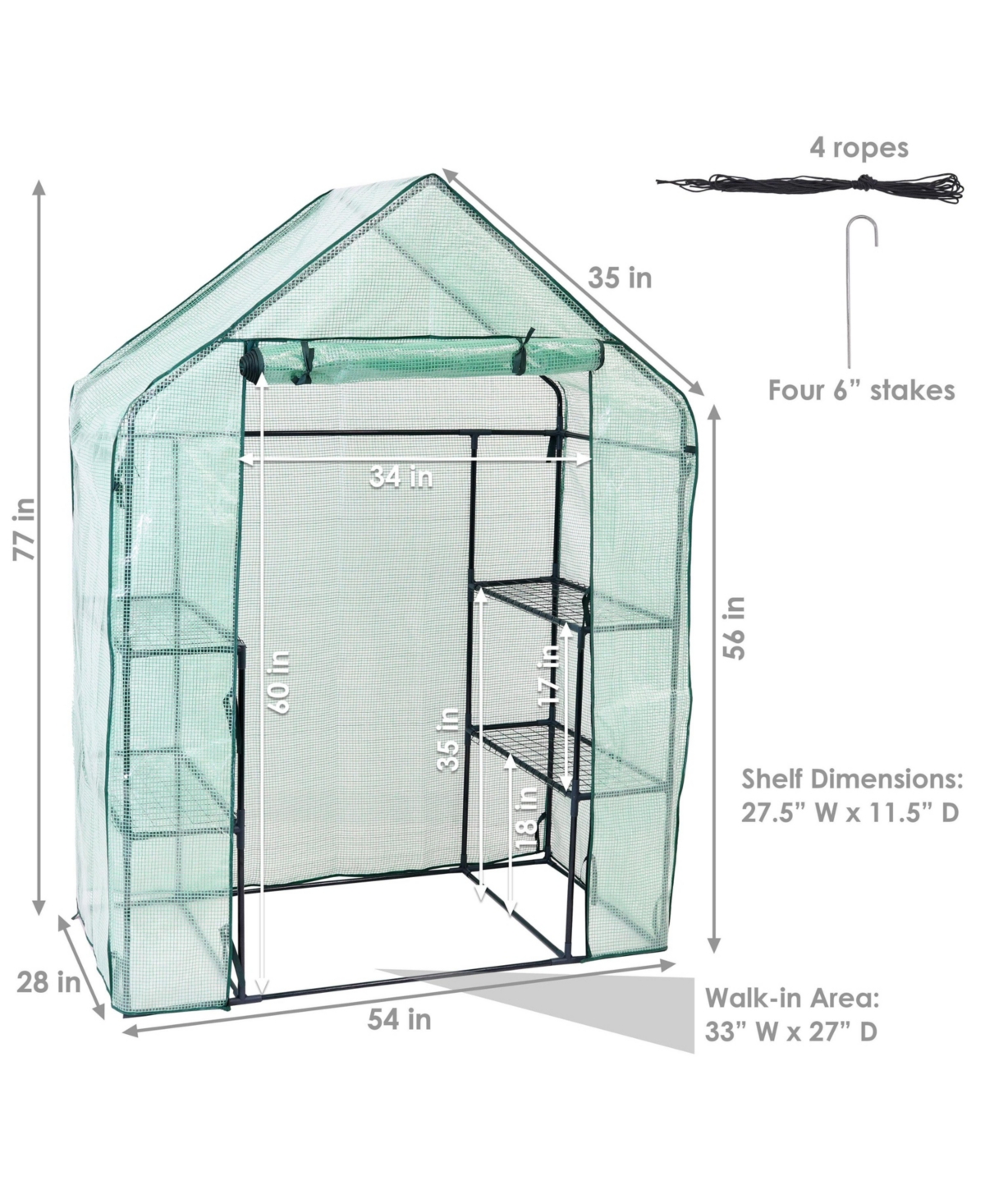 Outdoor Portable Tiered Growing Rack Deluxe Walk-In Greenhouse with Roll-Up Door - 4 Shelves - Green