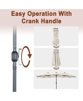 15 ft Solar LED Double Sided Twin Outdoor Patio Market Umbrella with Base Weight Included