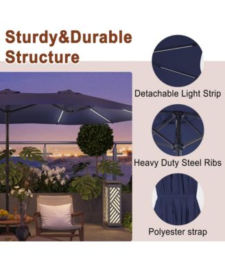 15 ft Solar LED Double Sided Twin Outdoor Patio Market Umbrella with Base Weight Included