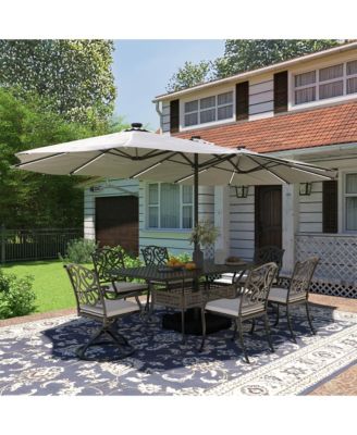 15 ft Solar LED Double Sided Twin Outdoor Patio Market Umbrella with Base Weight Included