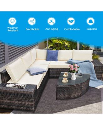 6PCS Rattan Furniture Sectional Sofa Set w/ Cushions