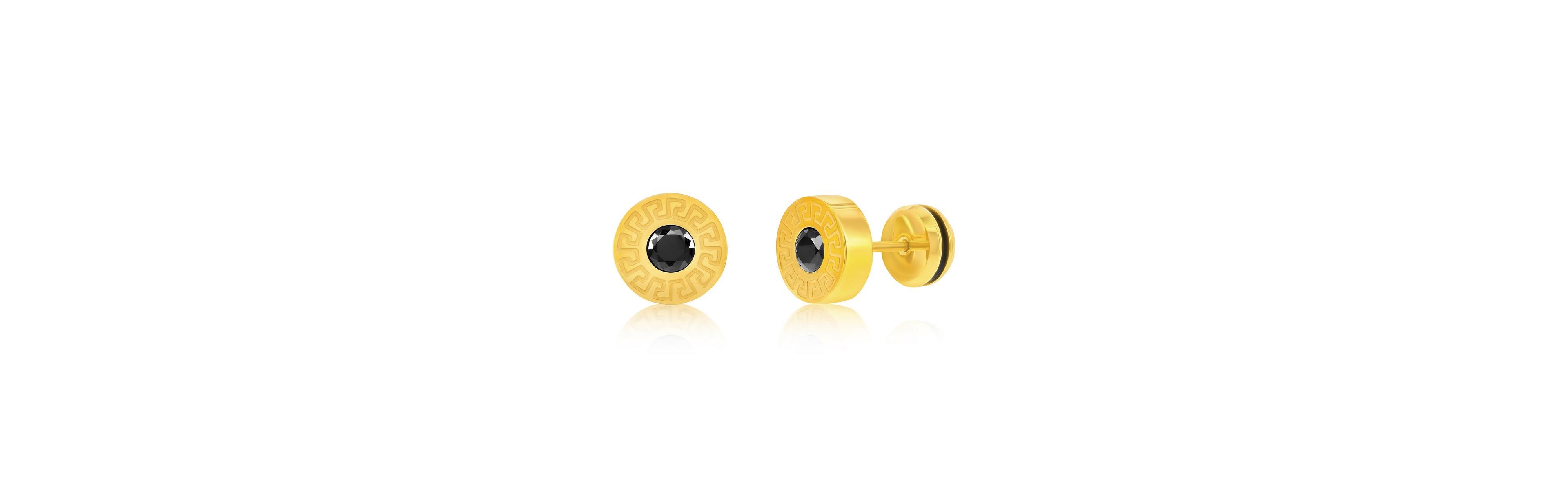 Stainless Steel, 10mm Round Greek Key Cz Studs