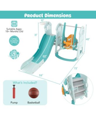 Toddler Slide and Swing Set  with Extra-long Slide Height Adjustable Swing Basketball Hoop and Climber