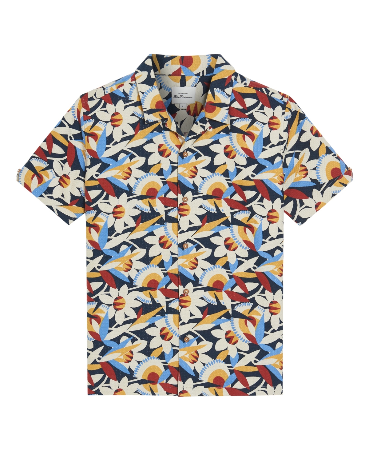 Men's Abstract Floral Print Short Sleeve Shirt - Dark navy