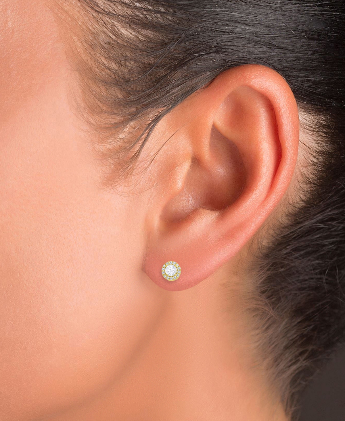 Macy's Cubic Zirconia Halo Screw Back Stud Earrings In 14k Gold-plated Sterling Silver In Gold
