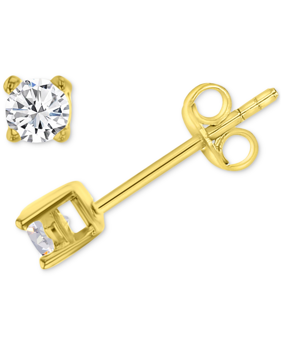 Macy's 2-pc. Set Cubic Zirconia Stud & Extra Small Hoop Earrings In 14k Gold-plated Sterling Silver In Yellow