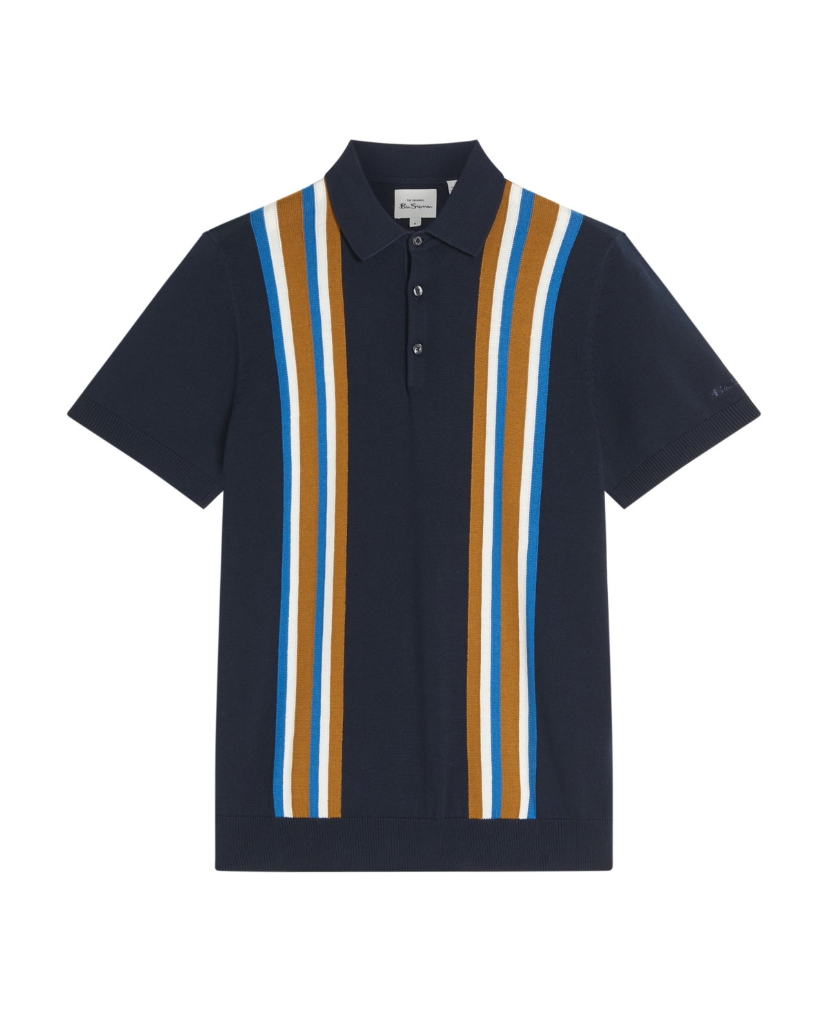 Ben Sherman Vertical Stripe Organic Cotton Polo Sweater In Blue