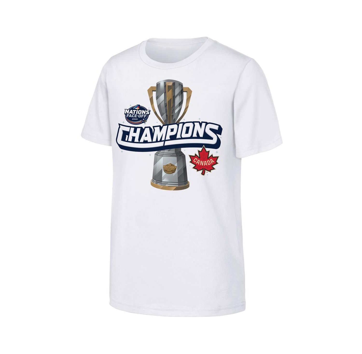 Big Boys and Girls White Canada 2025 4 Nations Face-Off Champions T-Shirt