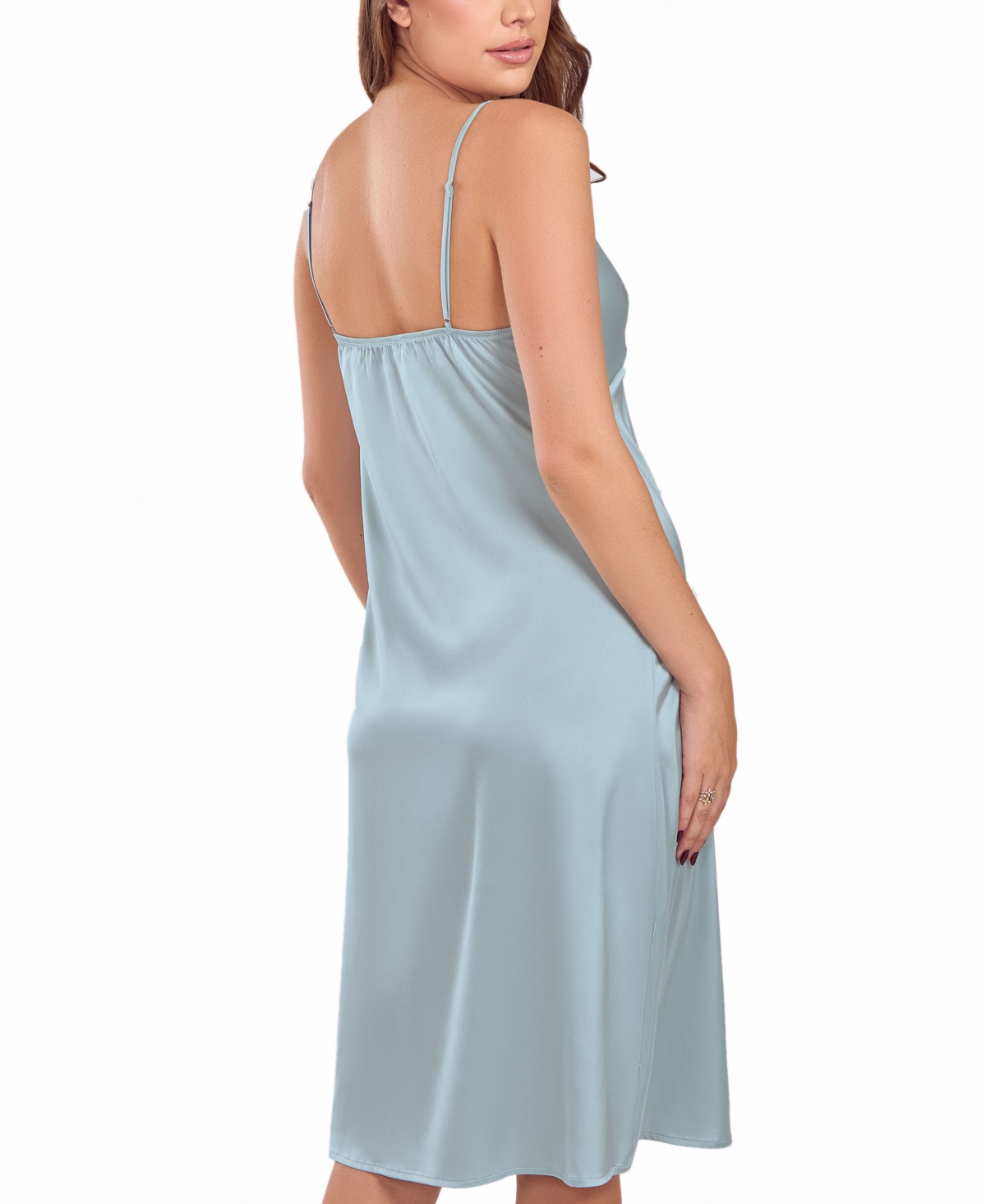 Icollection Women's Soft Cup Satin Long Sage Gown