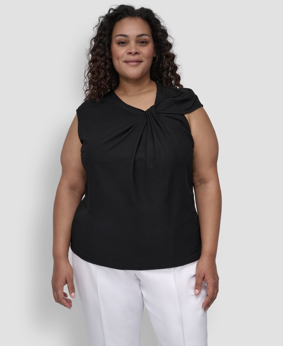 Dkny Plus Size Sleeveless Twisted-neck Knit Top In Black