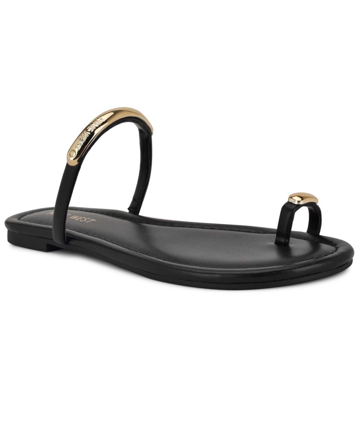 Shop Nine West Women's Balon Strappy Toe Loop Flat Sandals In Black