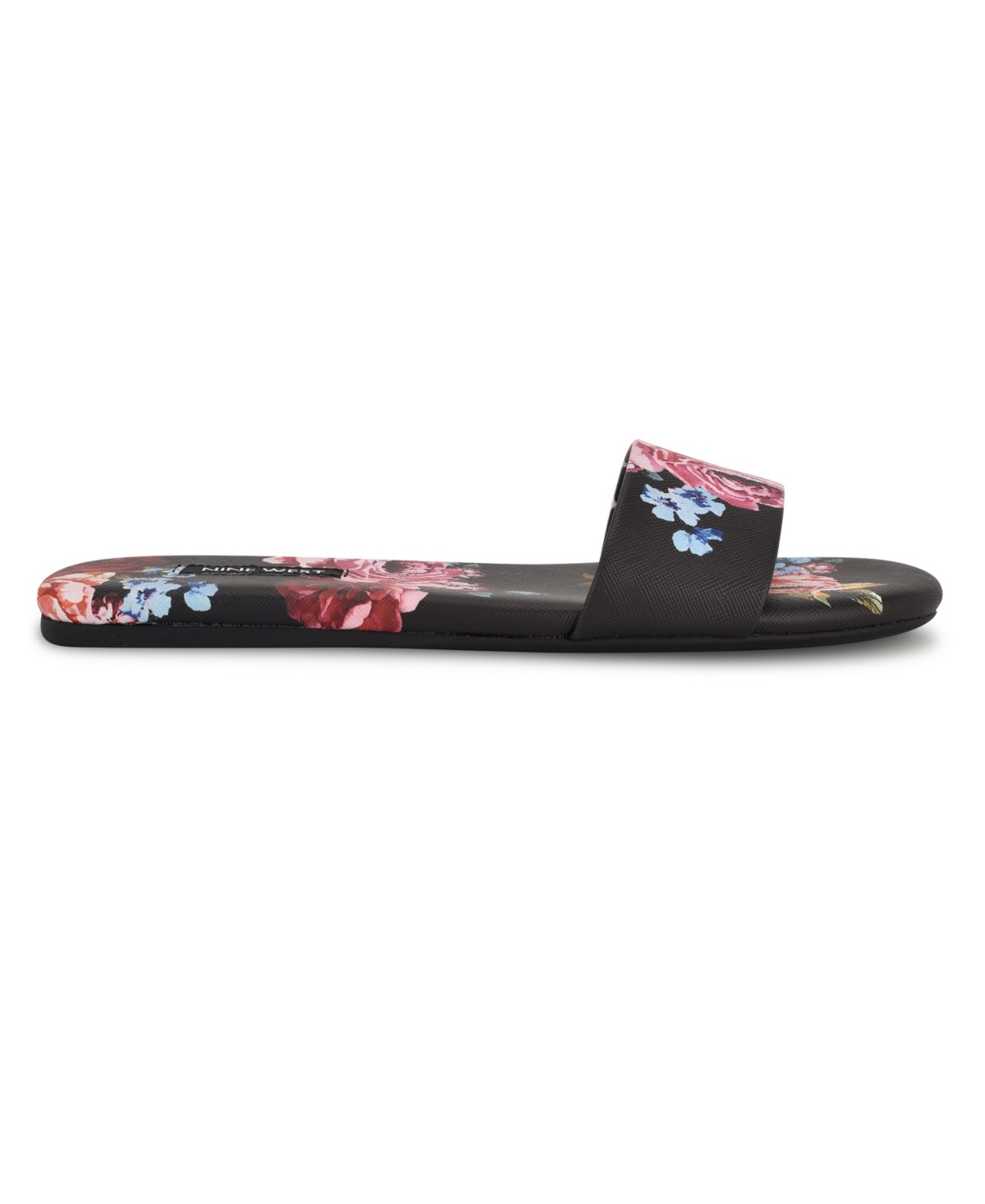 Shop Nine West Women's Lolipop Flat Slide Sandals In Black Scattered Rose