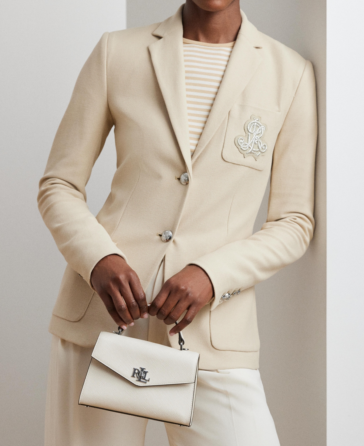 Ralph Lauren Farrah Crosshatch Leather Satchel In Soft White