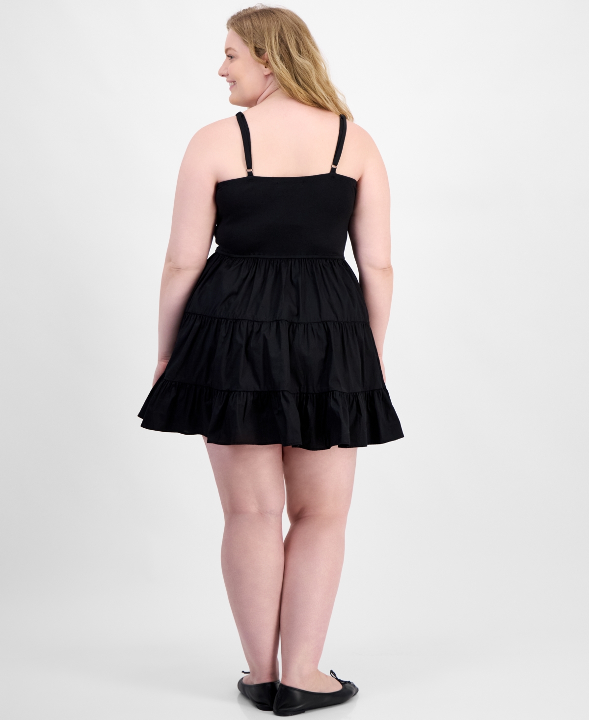 Madden Girl Trendy Plus Size Sleeveless Tiered Bubble Minidress In Black