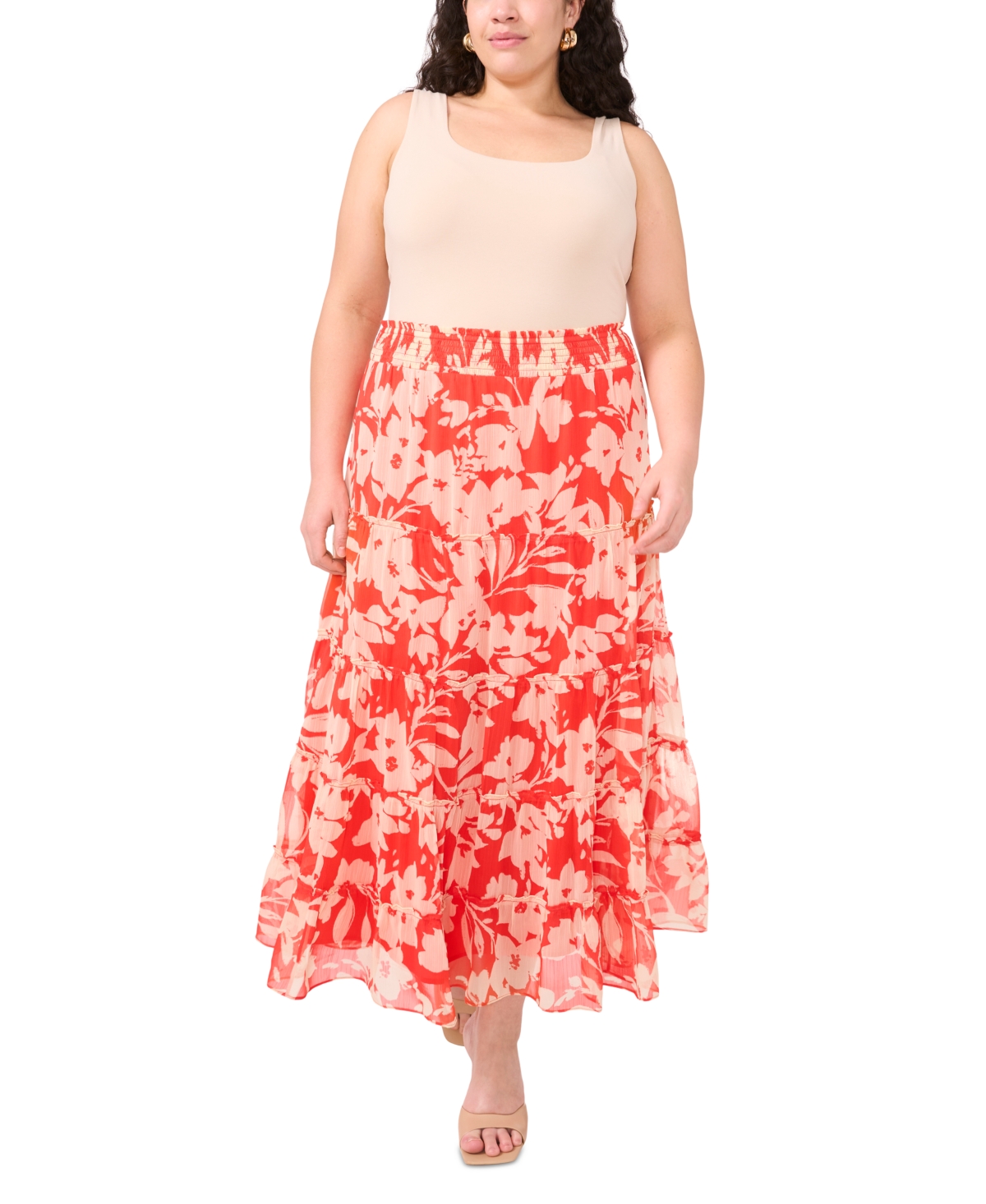 VINCE CAMUTO PLUS SIZE TIERED SMOCKED-WAIST MAXI SKIRT 