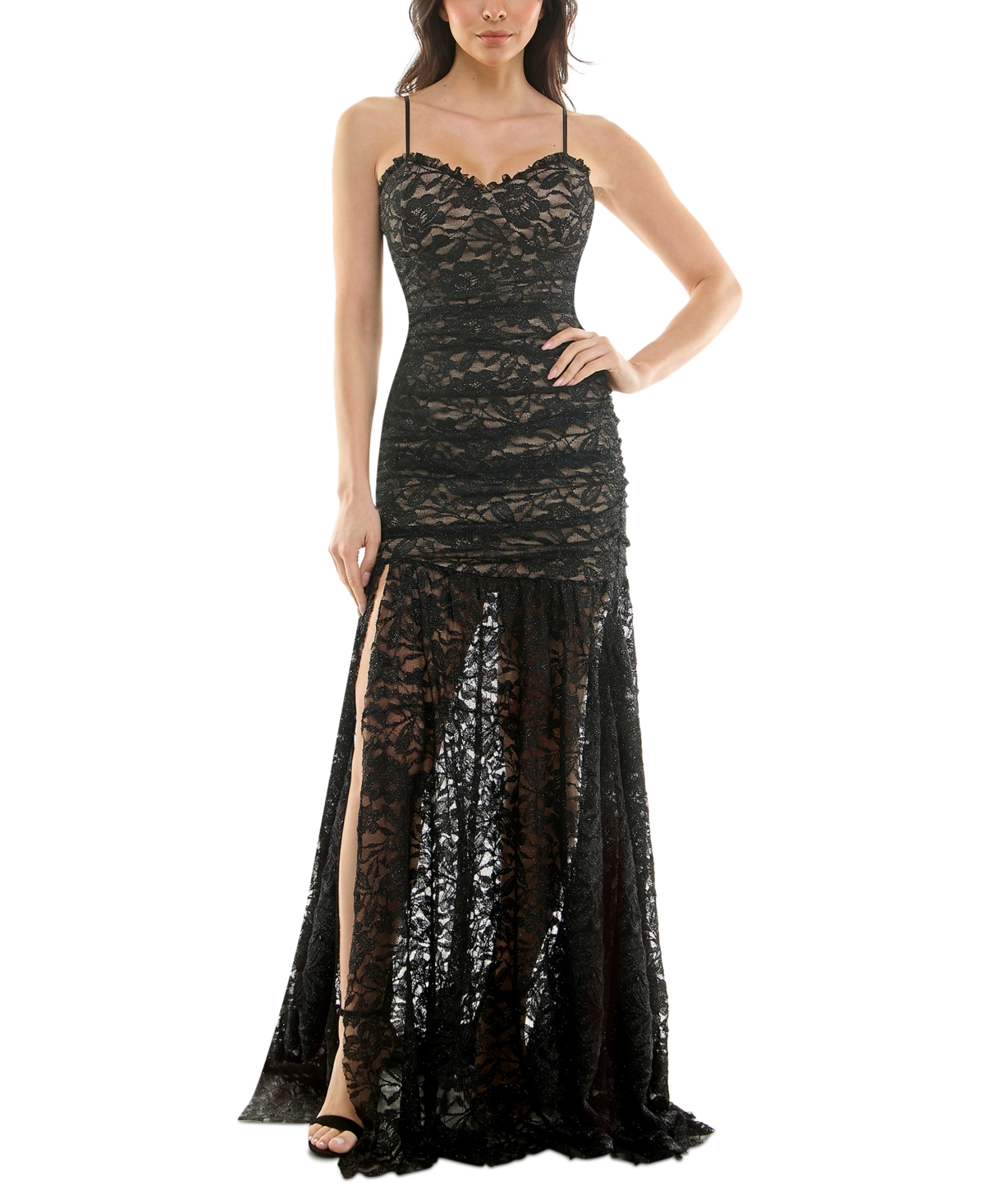 KATIA RAE JUNIORS' SLEEVELESS GLITTER LACE ILLUSION GOWN, CREATED FOR MACY'S 