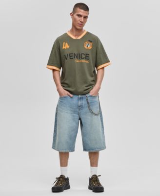 Mens Mode Of One Mens Relaxed Fit Short Sleeve Waffle Knit Logo T Shirt Metro Light Jean Shorts Exclusively At Macys
