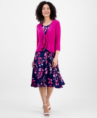 Sandra Darren - Women's 2.Piece Tie-Front Bolero Jacket & Floral-Print Sleeveless Fit & Flare Dress