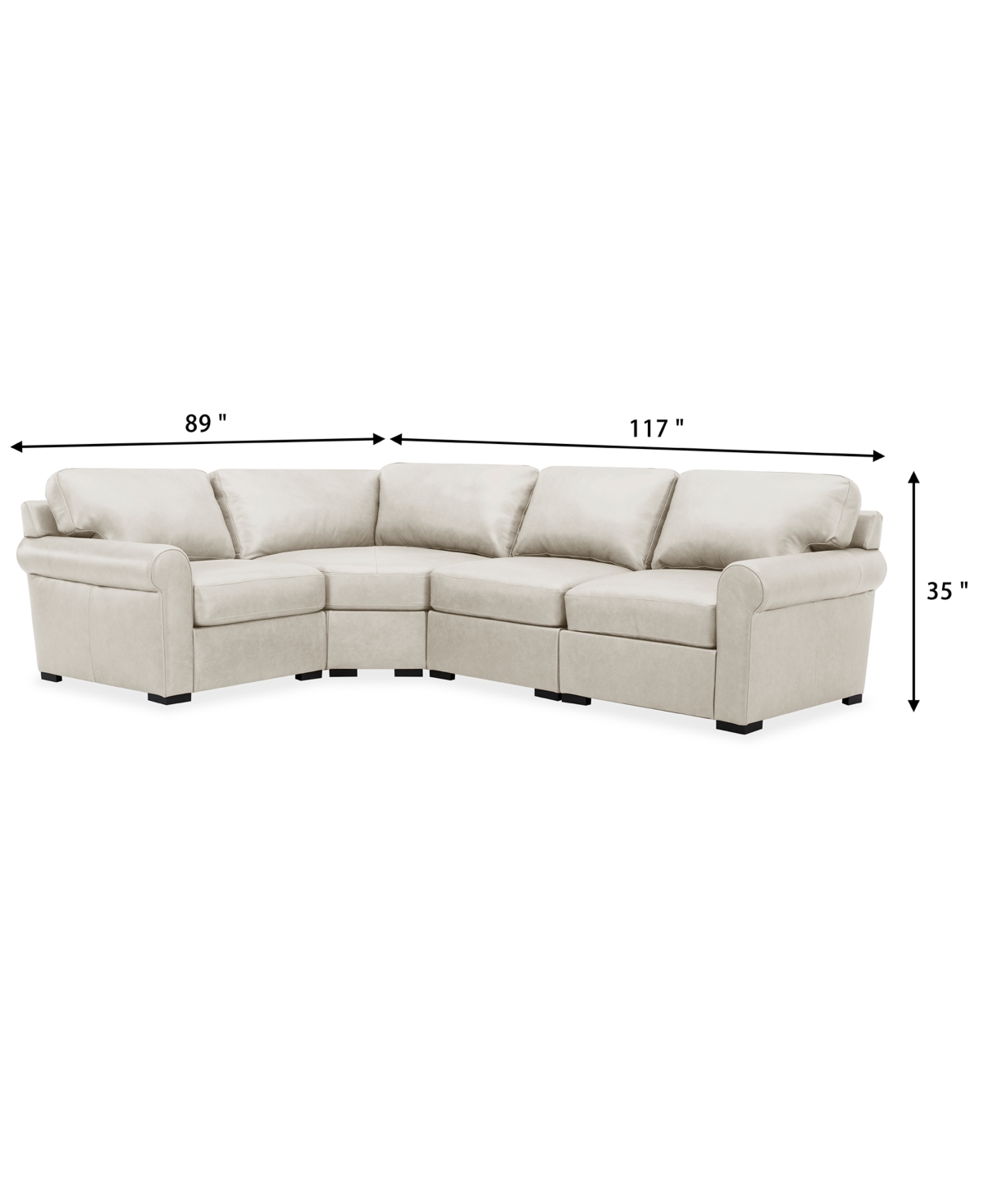 Macy's Radley Roll Arm 117" 4-pc. Leather Wedge Corner L Sectional, Exclusively At