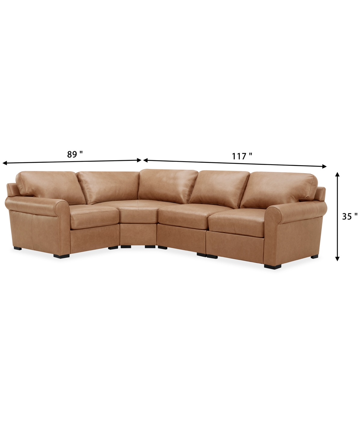 Macy's Radley Roll Arm 117" 4-pc. Leather Wedge Corner L Sectional, Exclusively At