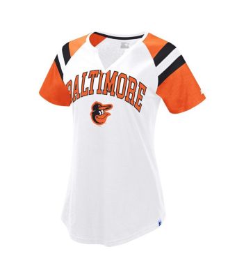 Starter - Women's  White/Orange Baltimore Orioles Game On Notch Neck Raglan T-Shirt